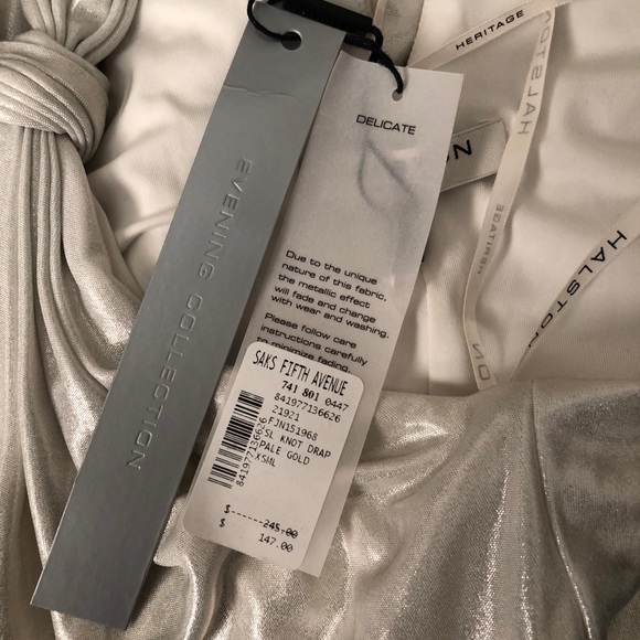 NEW Halston Heritage Knot Drape Neck short dress in Pale Gold size X-Small - Picture 7 of 14